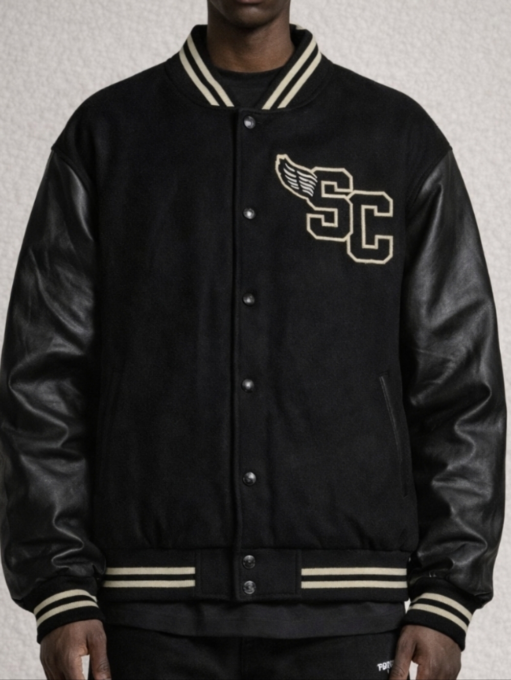 Steel City Varsity Letterman Jacket Black Faux Leather Sleeve Sz XXL NWT